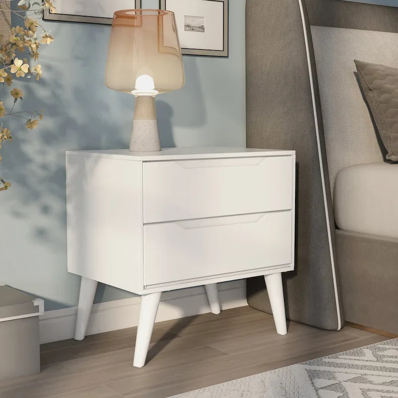 Mid-Century Modern Wood 2-Drawer Nightstand