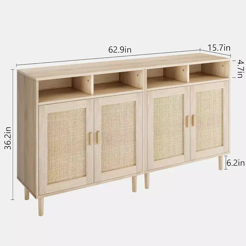 Rattan-Style Sideboard Cabinet with 2 Doors and Open Shelf