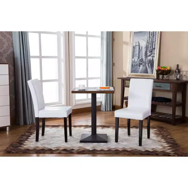 Okak Urban Style Dining Chairs Parson Chairs Set of 2, Faux Leather Upholstery with UV-Resistant, Solid Wood Espresso Legs & Slim Back