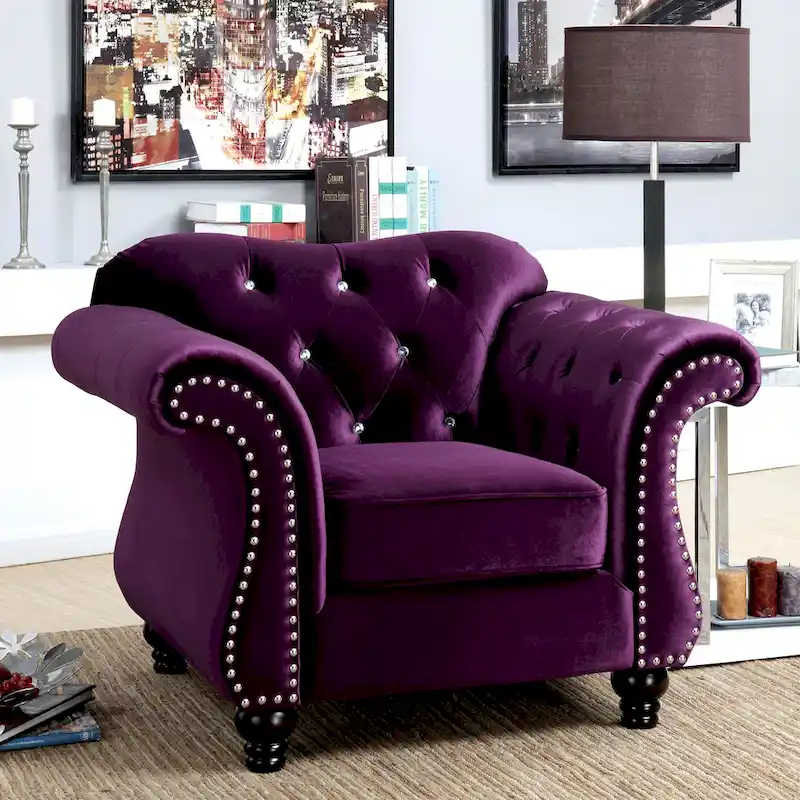 Tese Traditional Fabric Felt Button Tufted Armchair