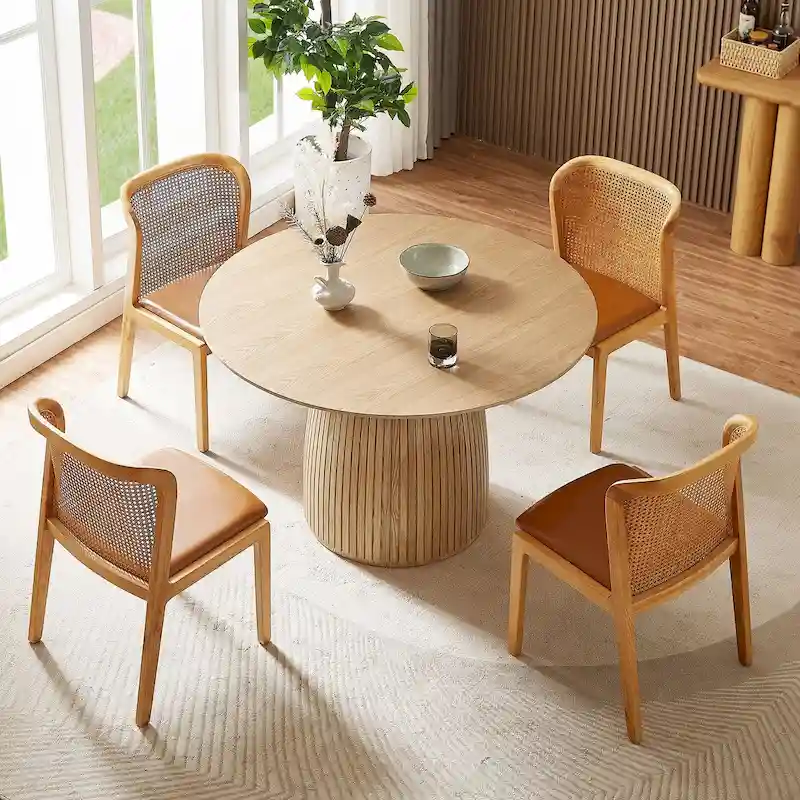 Round Dining Table Kitchen Table Small Space Dining Table MDF for 4-6 People - D 47.24 x H 49.63