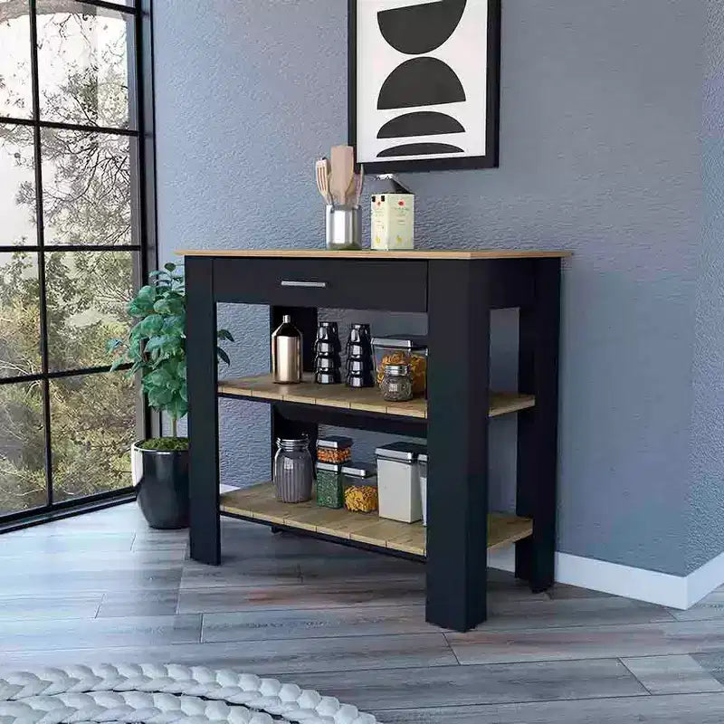 Okak 40IN Kitchen Island With Storage, Countertop Organizer with 2 Shelves and 1 Drawer, Kitchen Island for Kitchen, Dining Room, Black