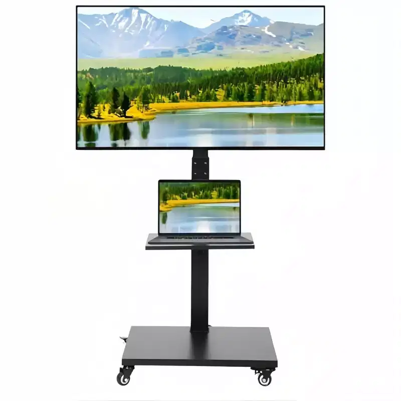 Mobile TV Cart Height-Adjustable Rolling Stand with Locking Casters for 32-75 inch TVs, Swivel/Tilt Base & Open Shelf