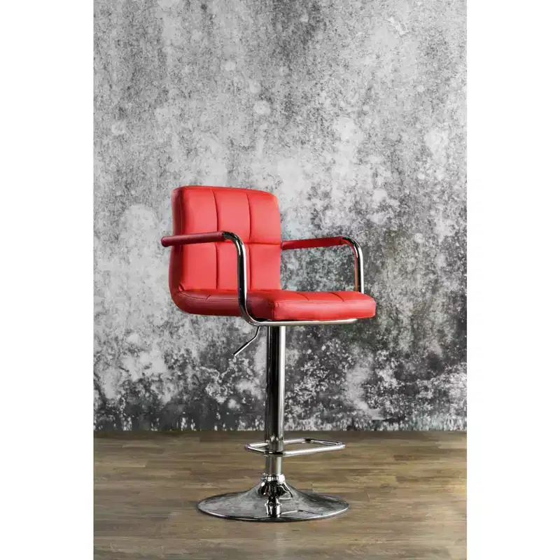 Simple Relax Leatherette and Metal Adjustable Bar Stool with Armrests in Red