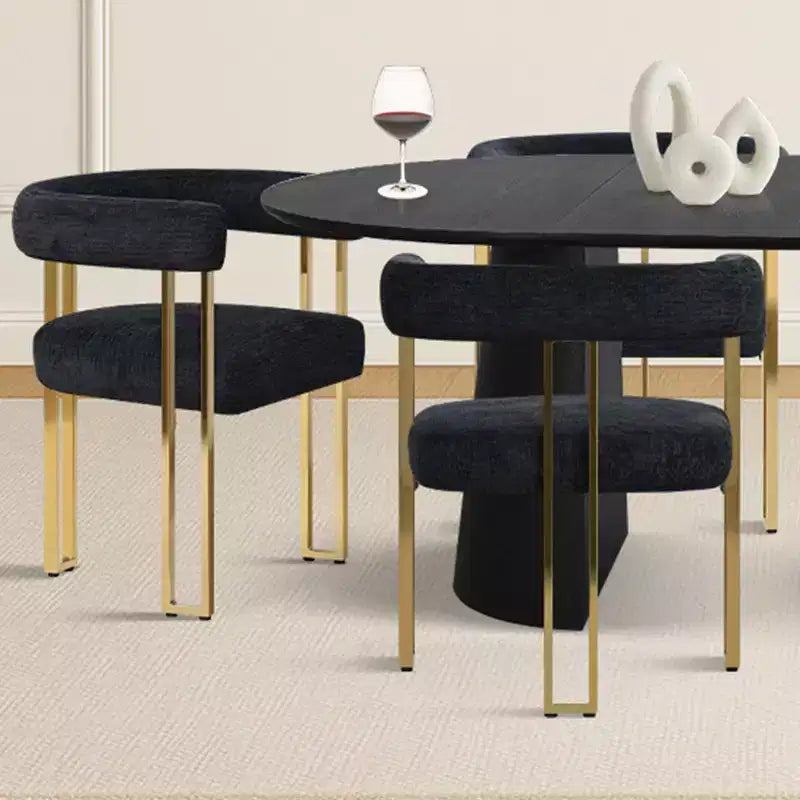 47-83 Extendable Dining Table Set for 6, Black Table and Chenille Armchairs with Gold Metal Legs, Perfect for Modern Dining Spaces