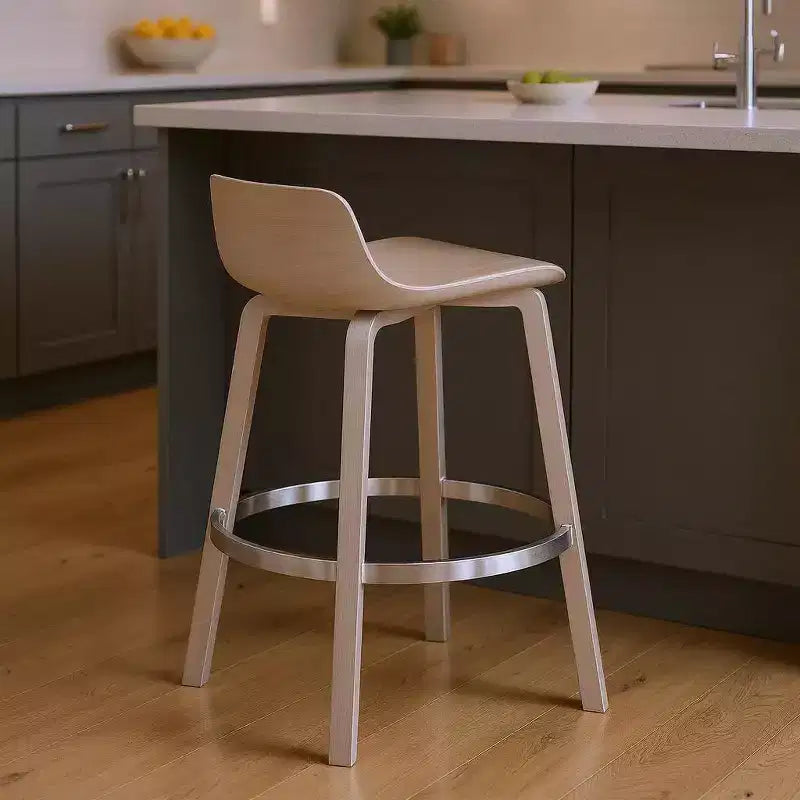 HomeRoots 26 Gray And Silver Faux Leather And Iron Swivel Low Back Counter Height Bar Chair