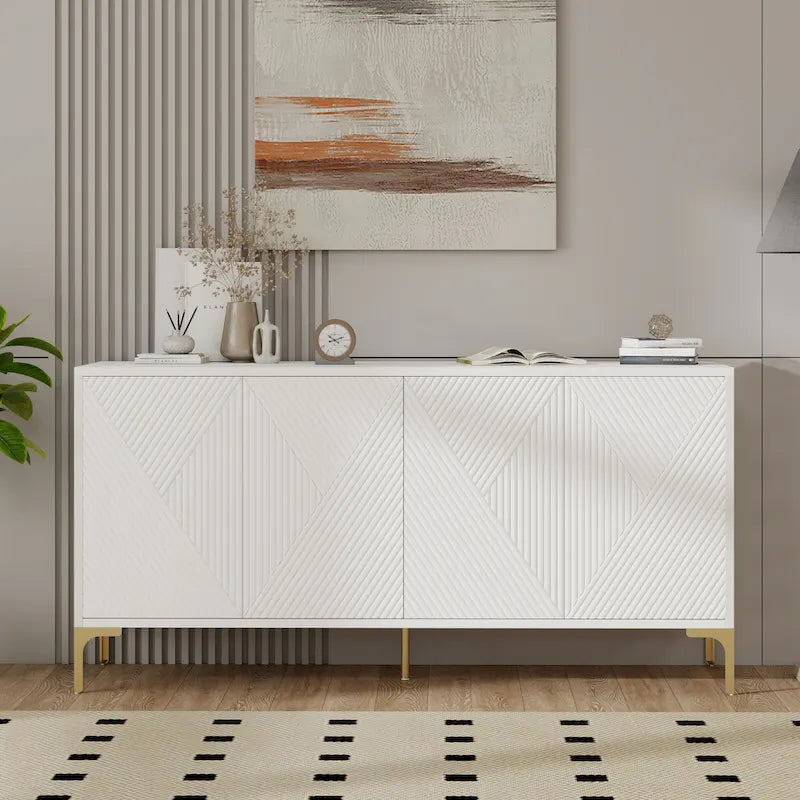 60 4-Door Sideboard Cabinet with Carved Door Panels and Adjustable Shelves