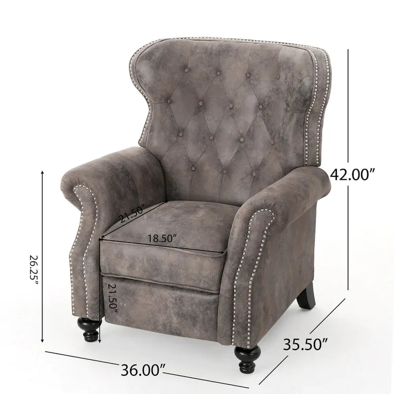 Tufted Microfiber Pushback Recliner Club Chair with Nailhead Trim