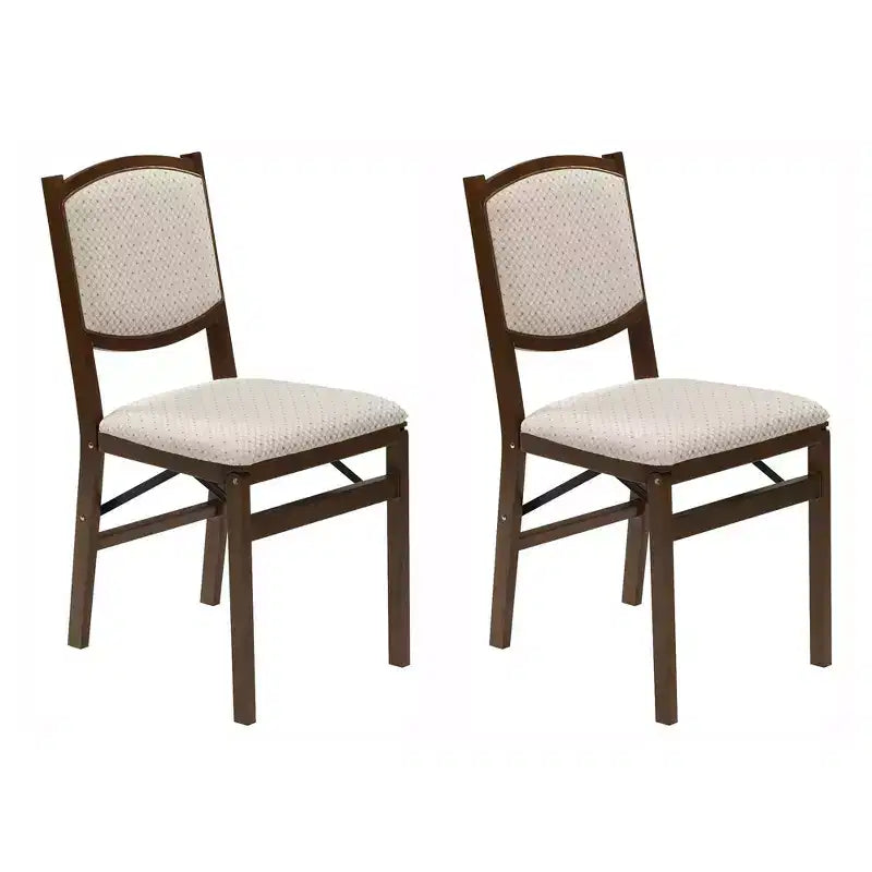 MECO Stakmore Contemporary Premium Solid Wood Dining Compact Folding Chair Set with Fabric Padded Upholstered Seat, Fruitwood, Set of 4