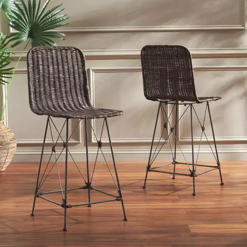 Weaved Rattan Counter Stool Set of 2