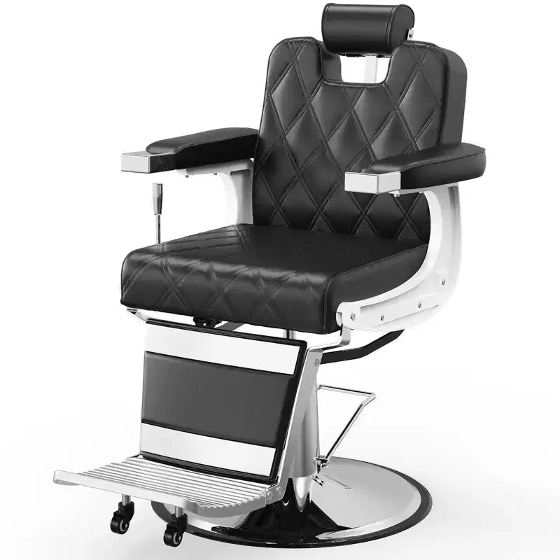 Modern Heavy Duty Hydraulic Reclining Barber Chair with Diamond Stitching