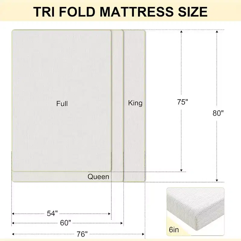 Dyonery Sale!Tri-Fold 6'' Memory Foam Mattress, Portable Folding Murphy Bed Mattress With Washable Cover