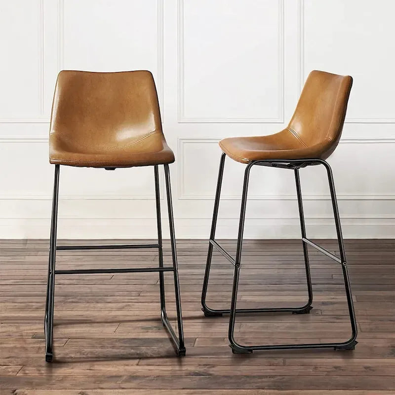 Faux Leather Counter Height Bar Stool with Iron Frame, 30 Inch