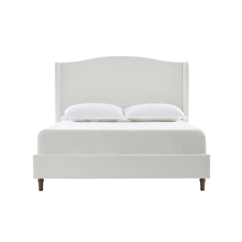 King Wingback Upholstered Bed | 54 Camelback Headboard | Cream Chenille | 1000 lb