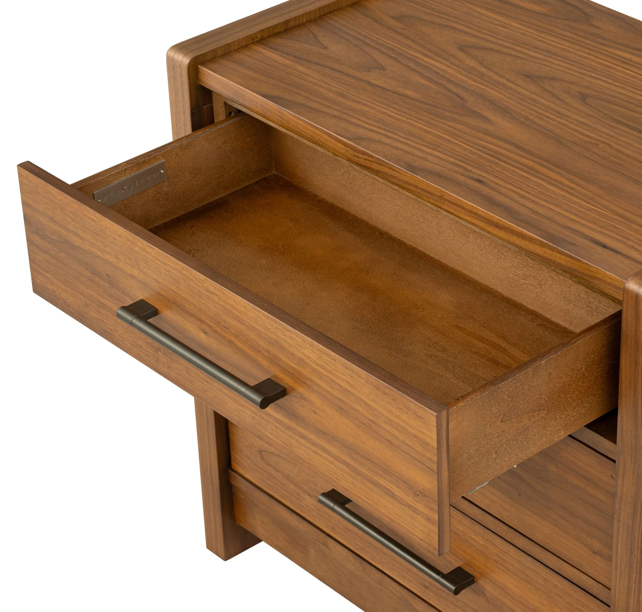 Nightstands d Walnut product Features An architectural, transitional style with eye catching mixed