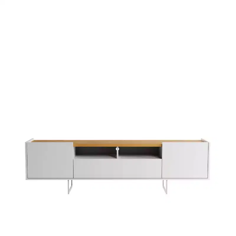 Winston TV Stand for TVs up to 65" White/Cinnamon - Manhattan Comfort: Entertainment Center with Cable Management
