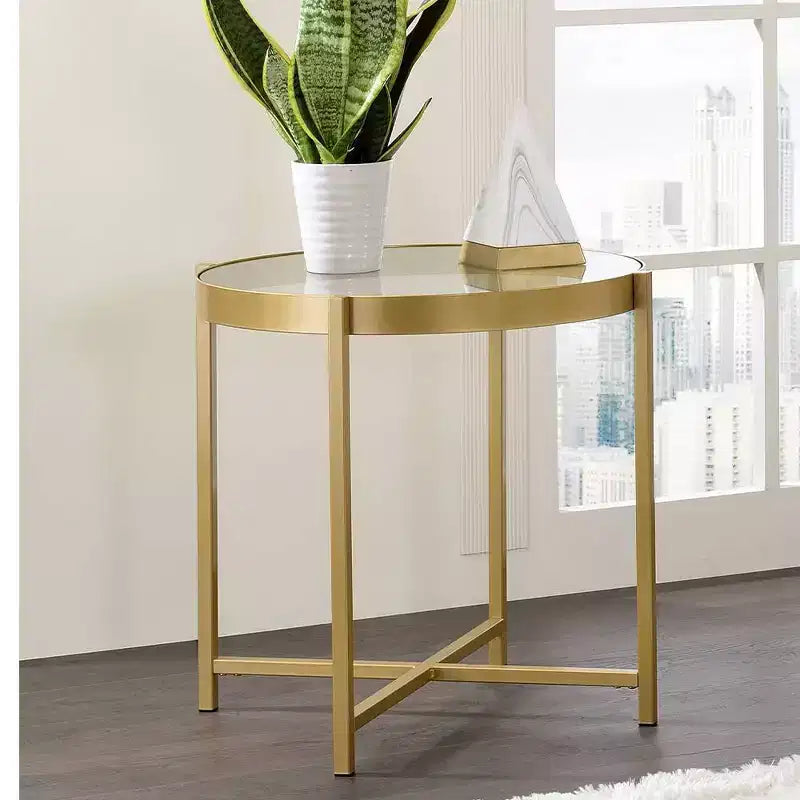 Acme Furniture Charrot Clear Glass Top Accent Table Gold Finish