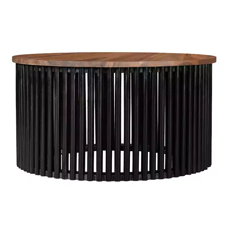 30 Round Acacia Wood Coffee Table with Slatted Base