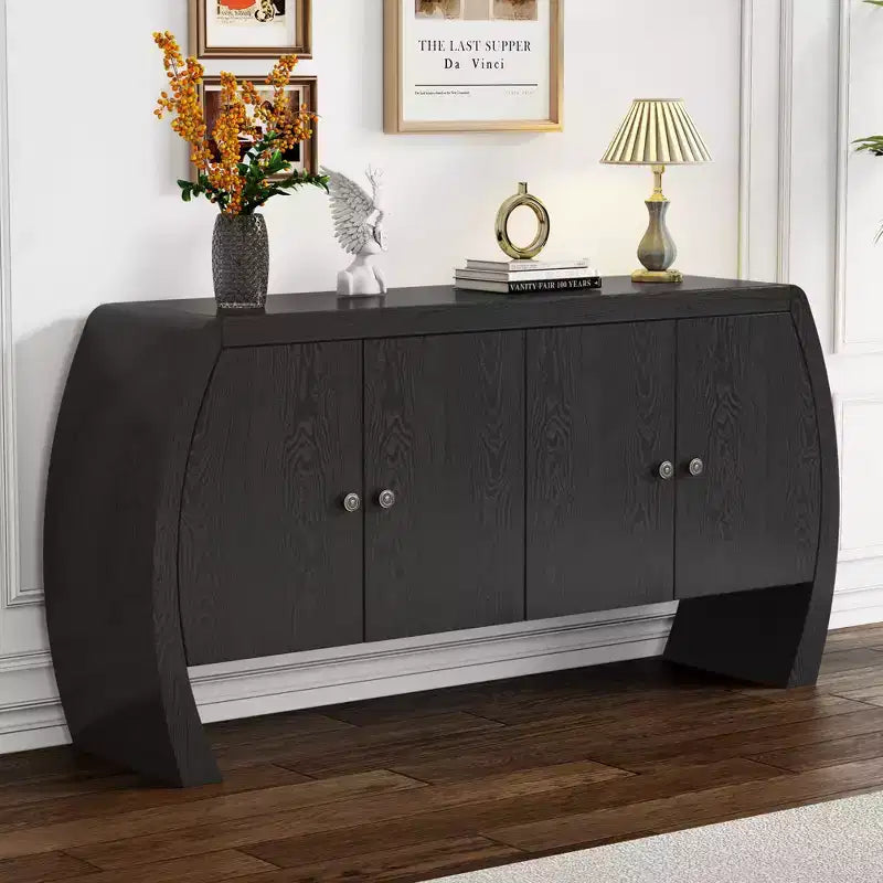 Storage Cabinets, Floor Sideboard with 4 Doors, Buffet Cabinet with Curved Legs, Accent Buffet Sideboard for Living Room