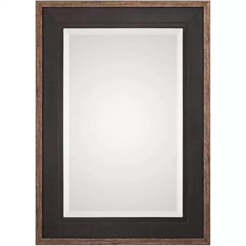 Rectangular Vanity Accent Wall Mirror, Rustic Beveled Black Aged Bronze Wood Frame, 30 Wide