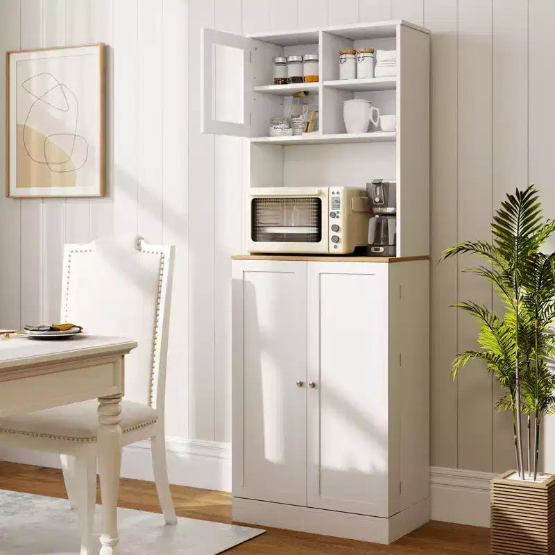 Costway Kitchen Pantry Cabinet w/Microwave Shelf 8 Door Shelves & 5 Adjustable Shelves