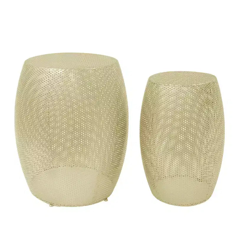 Modern Round Metal Hollow Side Tables - Set of 2
