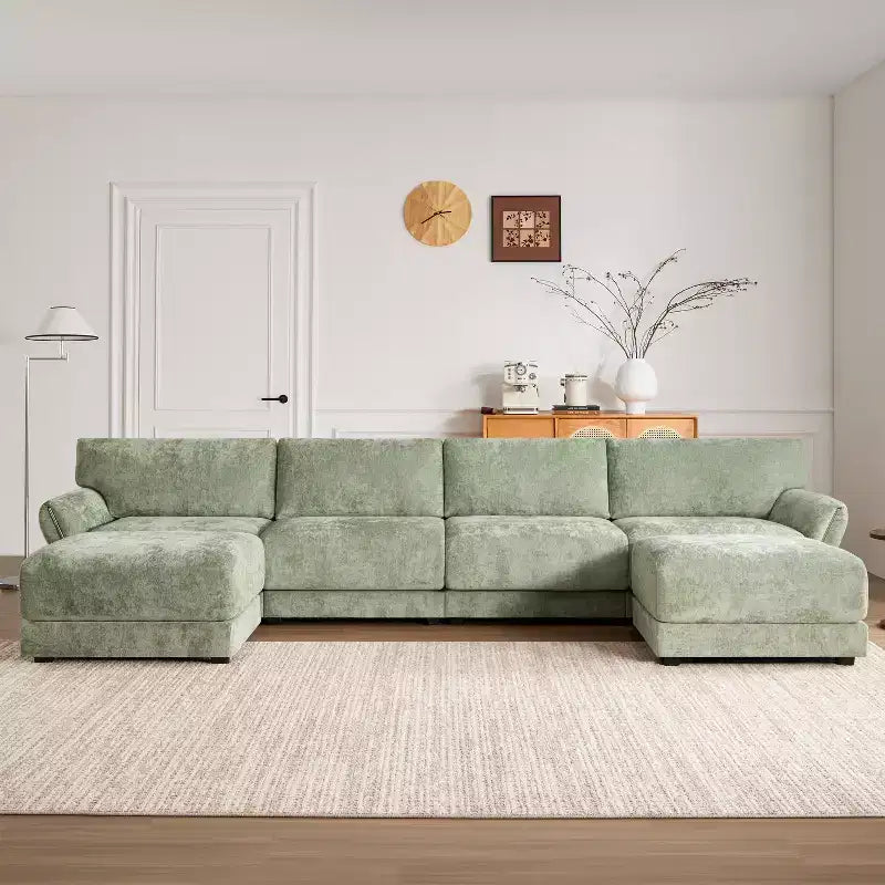 Whisen 142 Modular Sectional Sofa, U-Shape with Extra-Wide Seat Cushion, USB and Type-C Charger