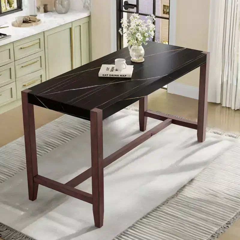 47.5 Modern Faux Marble Finish Dining Table 鈥?Seats up to 6, Rubberwood Frame