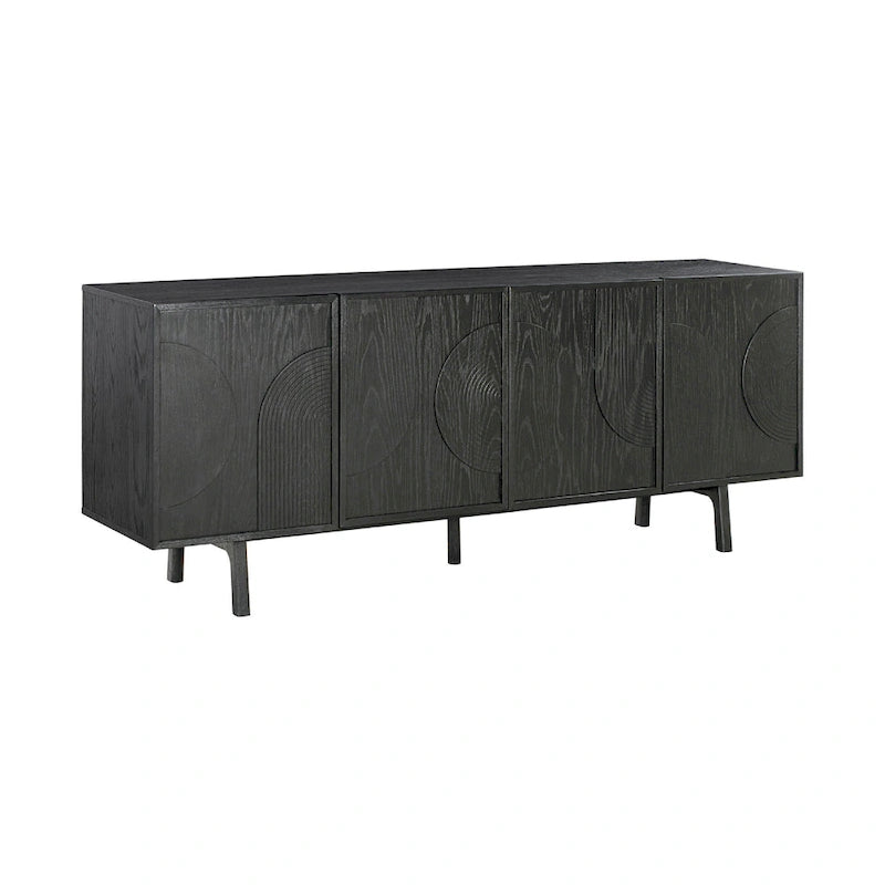 79 in. Serving Cabinet Buffet Sideboard Console with 4 Doors, Black Oak