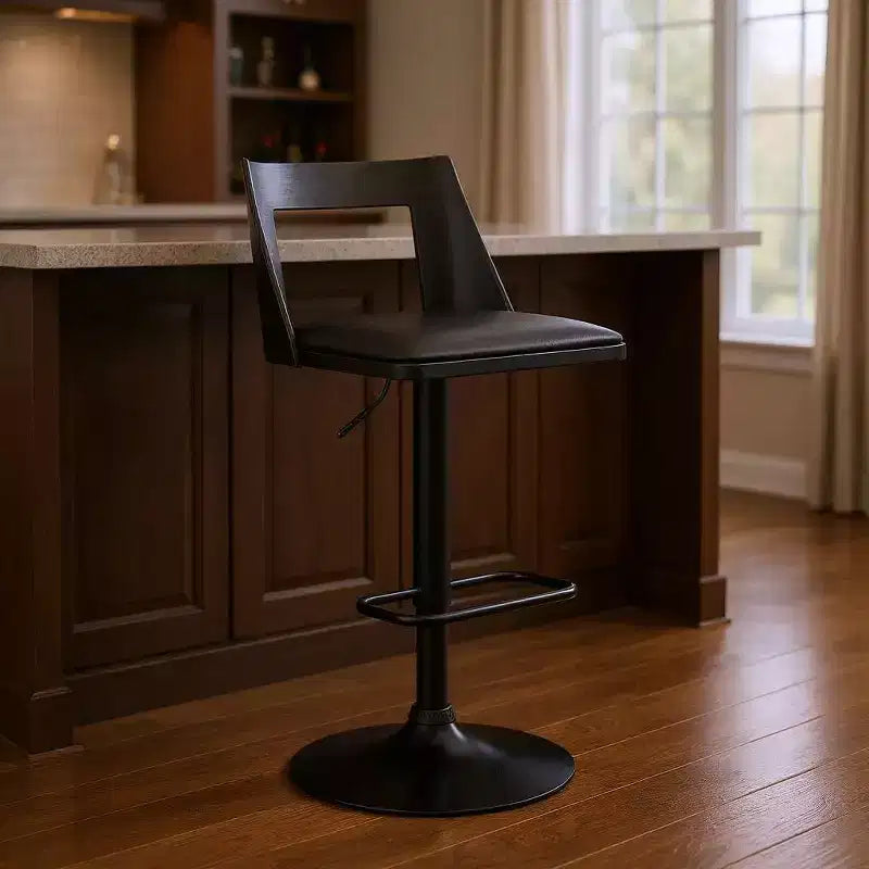 HomeRoots 24 Black Faux Leather And Iron Swivel Adjustable Height Bar Chair