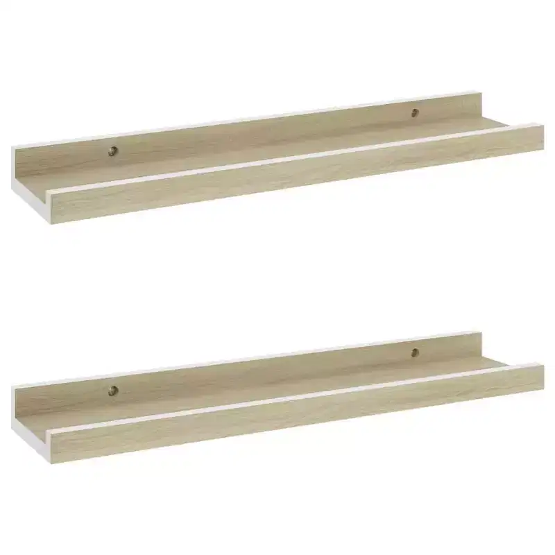 Wall Shelf Set of 2 White and Sonoma Oak MDF 15.7 x 3.5 x 1.2 in