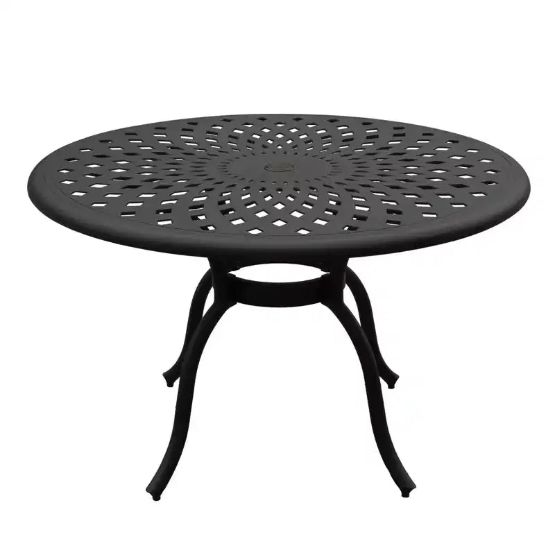 5pc Patio Dining Set with 48" Modern Ornate Outdoor Mesh Aluminum Round Table & Luxury Chairs - Black - Oakland Living: Weather-Resistant