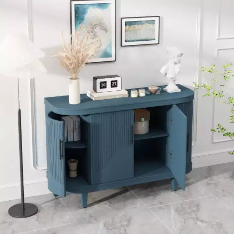 Modern Arc-shaped Sideboard, 47.2-inch Decorative Storage Cabinet, Wooden Hall Table with 4 Doors and Adjustable Interior Shelves