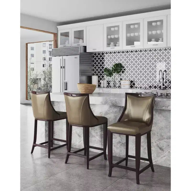 Emperor Upholstered Beech Wood Barstool - Manhattan Comfort