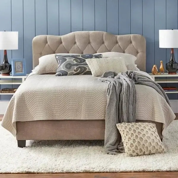 Traditional upholstered button tufted queen headboard