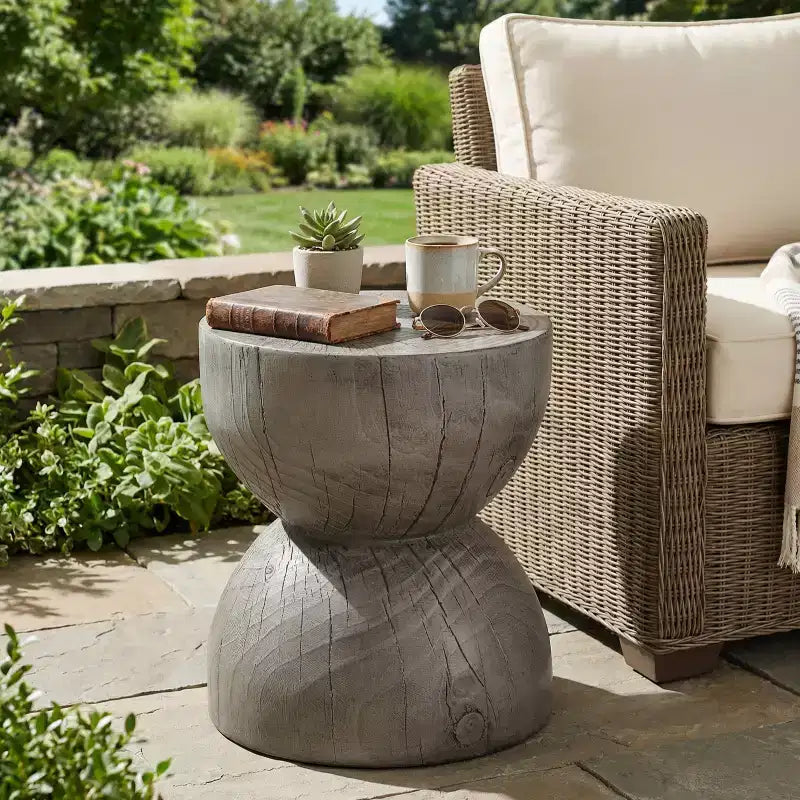 Round Patio End Table Indoor&Outdoor Side Table, MGO Weather Resistant Decorative Accent Table, No Assembly - ModernLuxe