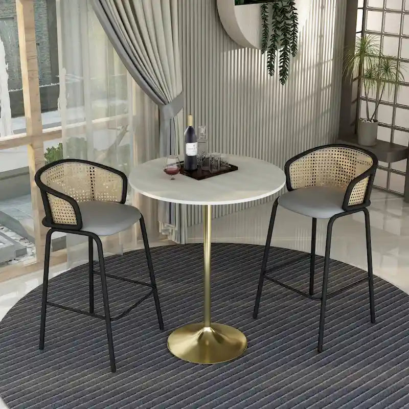36 Round Dining Table with MDF Wood Tabletop and Brushed Gold Pedestal Base