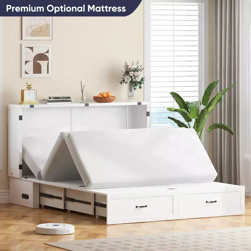 Mjkone Modern Murphy Bed Queen Size with Charging&Storage,Optional Mattress
