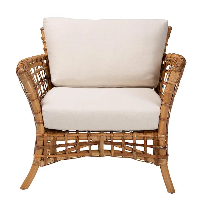 Modern Bohemian Natural Brown Rattan Arm Chair
