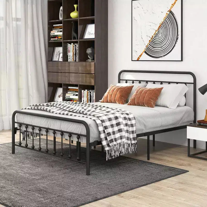 GDFStudio Bronte Modern Metal Platform Bed Frame with Headboard, Footboard and Under Bed Storage