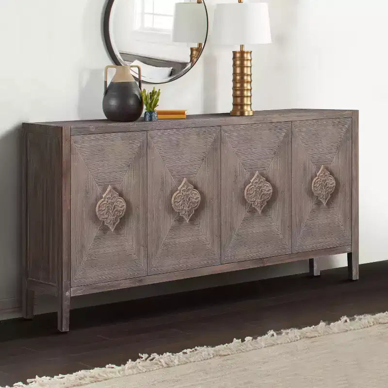 GDFStudio Betsy Antique 59'' Wood Cabinet with Adjustable Shelves