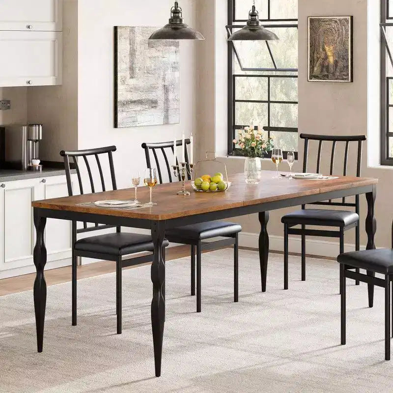 Rectangular Dining Table for 6, 71 Inch Rustic Farmhouse Kitchen Table with Large Tabletop