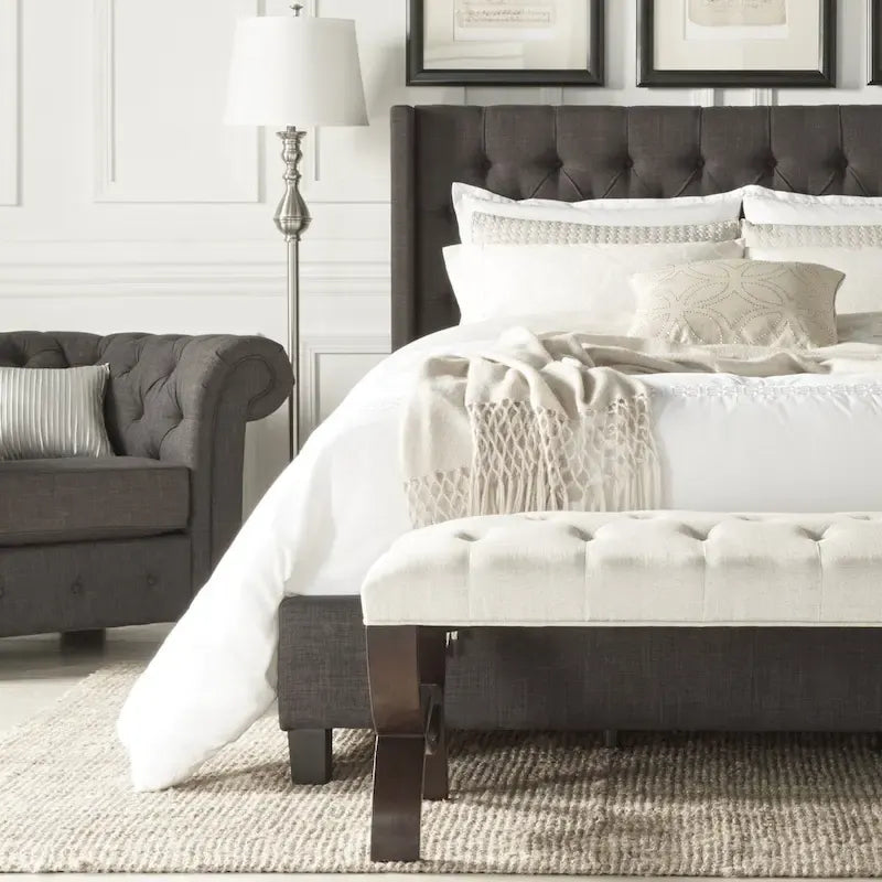 Wingback Button Tufted Upholstered King Bed