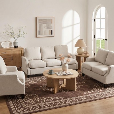 GDFStudio Cordoba Modern 3 Piece Upholstered Sofa Set with Nailhead Trim