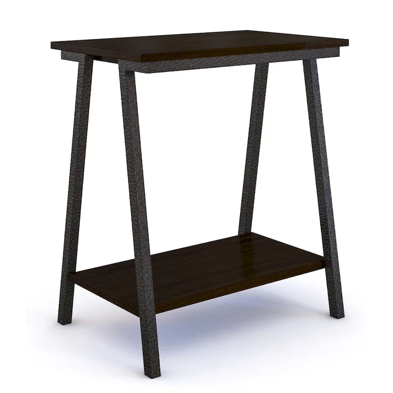 Narrow Wood Side Table with Metal Frame and Lower Shelf