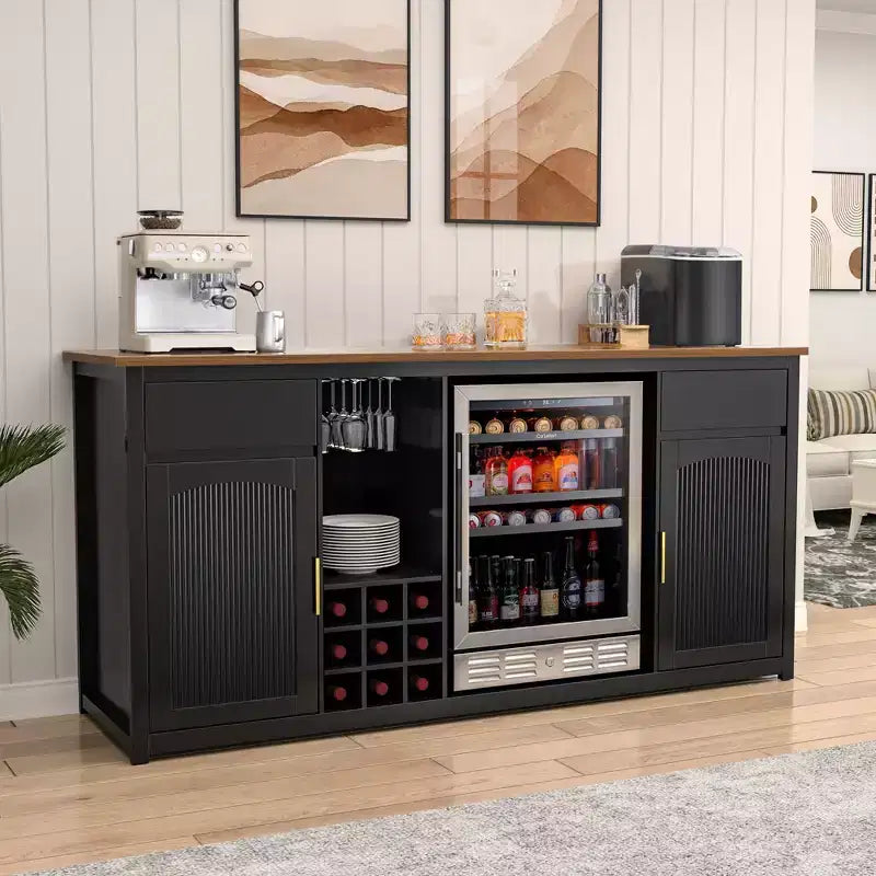 GDLF Extra Long Bar Cabinet with Fridge Space, Modern Wine Liquor Cabinet,78.7