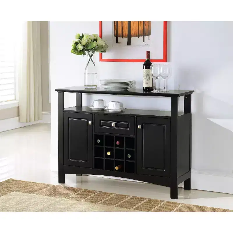 Kings Brand Furniture Walston 9 Bottle Capacity Wine Rack Buffet Server Console Table with Glass Doors, Espresso