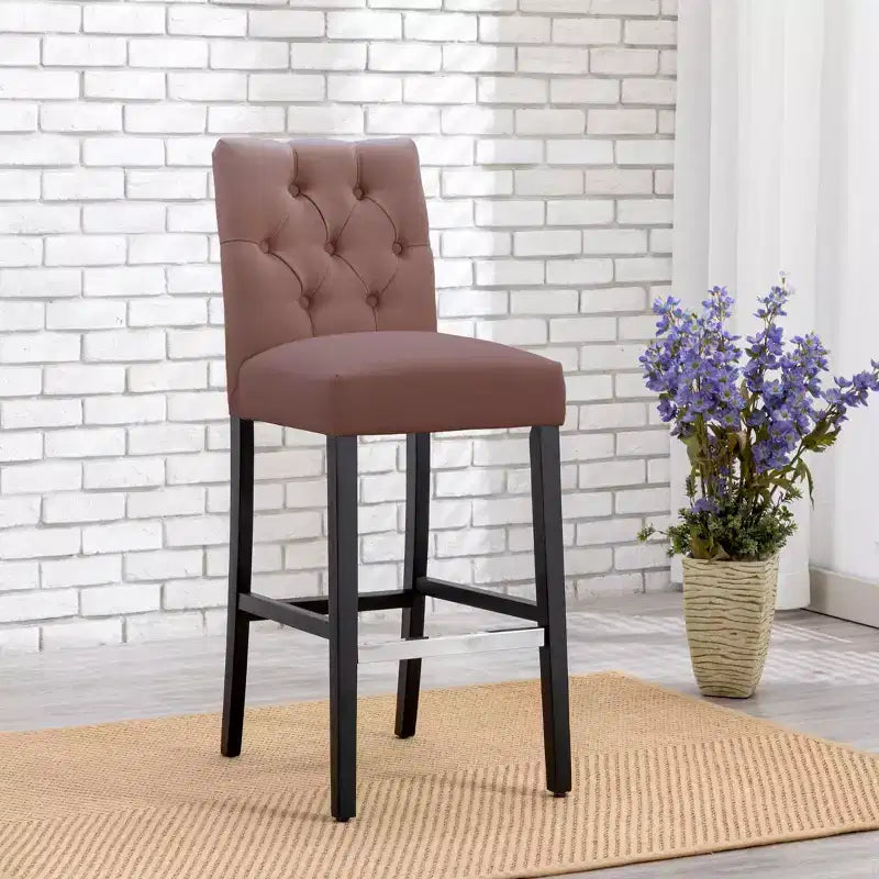 WestinTrends 29 Upholstered Linen Fabric Tufted Bar Stool Chair, Brown
