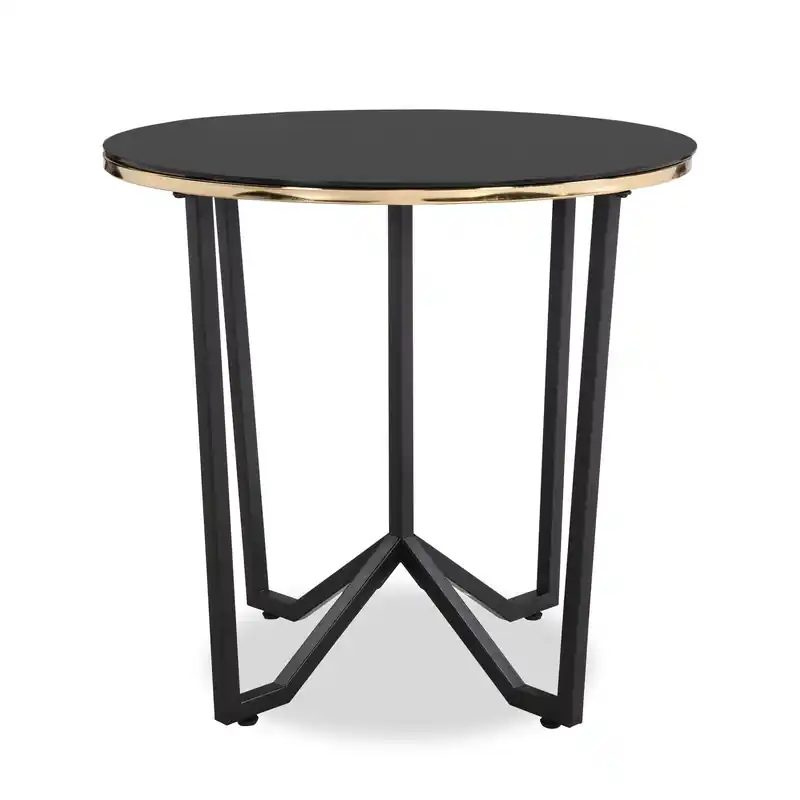 24 Modern Round Glass Top End Table - Black and Gold with Metal Legs