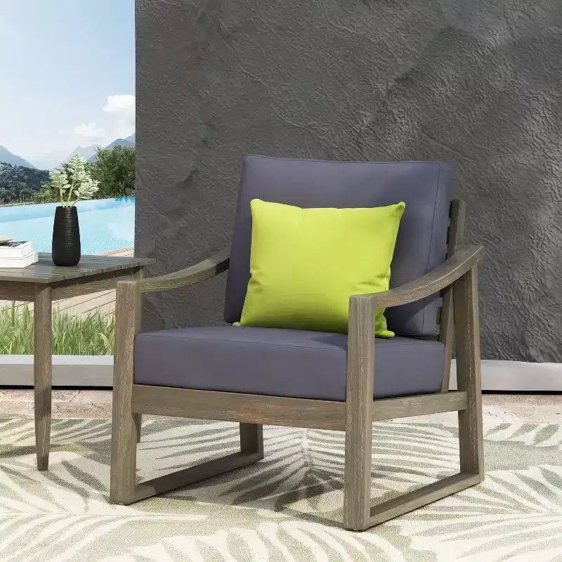 Christopher Knight Home Samwell Outdoor Acacia Wood Club Chair with Cushion